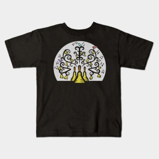 Three Handbells Tree Of Music white textured pattern Kids T-Shirt